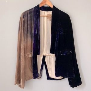 Chaser Two-Tone Velvet Open Blazer in Black and Taupe